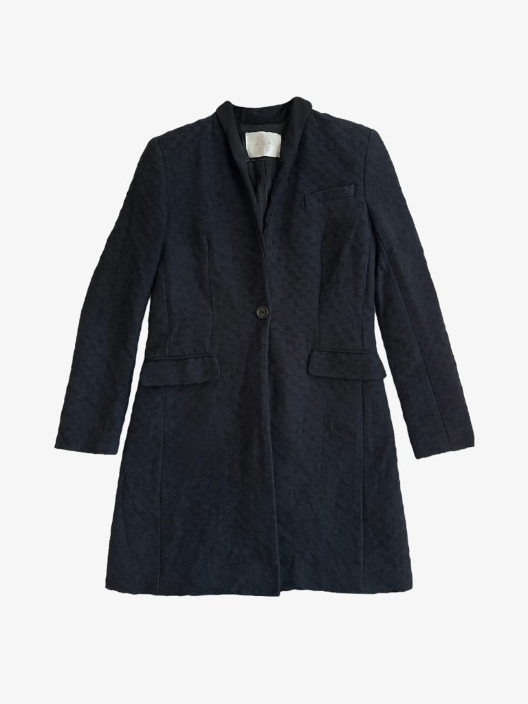 Dark Navy Check Pattern Cotton Wool Single-Button Blazer Jacket By A.L.C.
